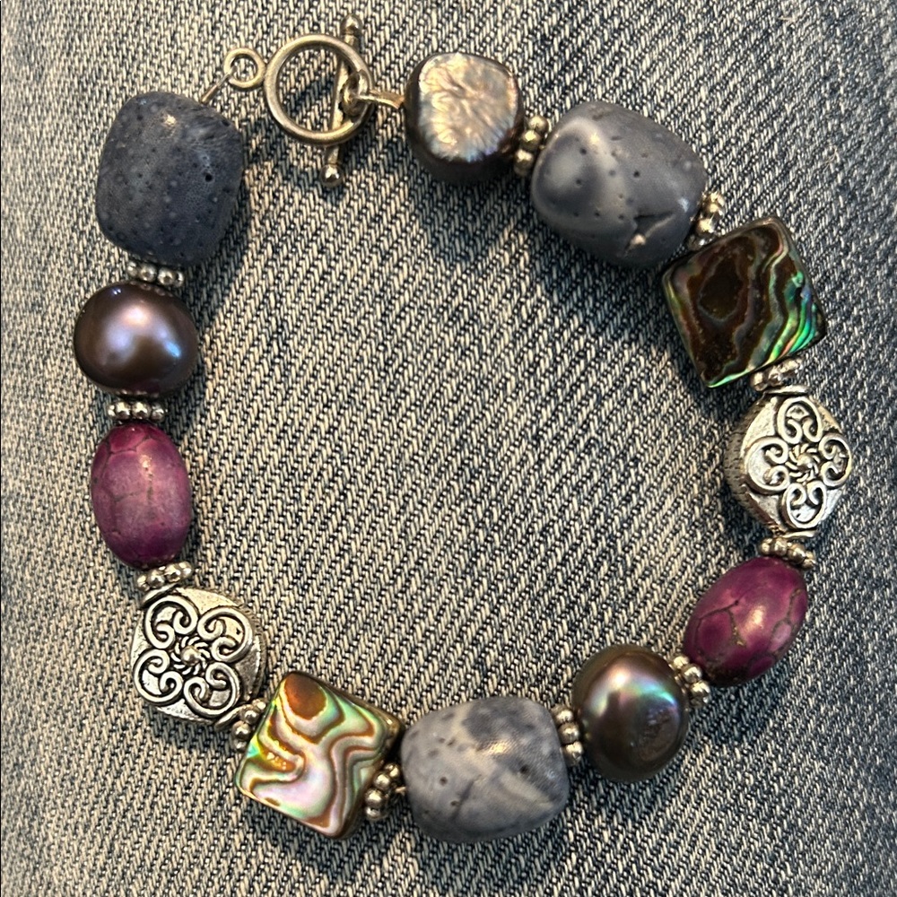 Artisan Gray and Purple Beaded Bracelet